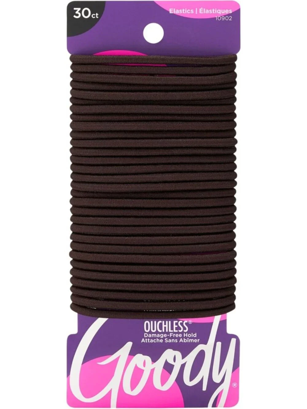 Pain-Free Elastic Hair Ties, 30 Ct, Brown Rubber Bands, No-Snag Ouchless Hold